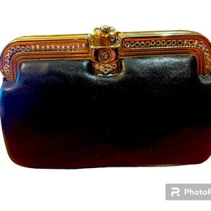 Black leather evening clutch with chain wedding